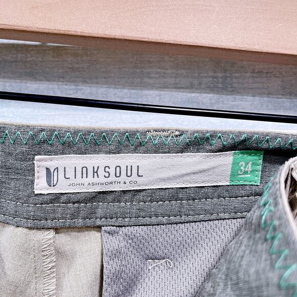 LINKSOUL Performance Chino Boardwalker Pants Beige Flat Front Golf Mens 34x32 - Picture 6 of 7